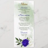 koninklijk blauw wit bloemen groen huwelijk menu (Voorkant)
