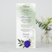 koninklijk blauw wit bloemen groen huwelijk menu (Staand voorkant)