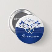 Koninklijk Blauw, Wit Bloemen Groomsman Pin Ronde Button 5,7 Cm (Voorkant /achterkant)