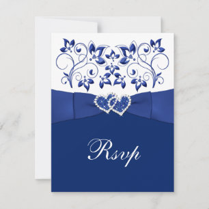 Koninklijk Blauw, Wit Bloemen, Harten Bruiloft RSV RSVP Kaartje