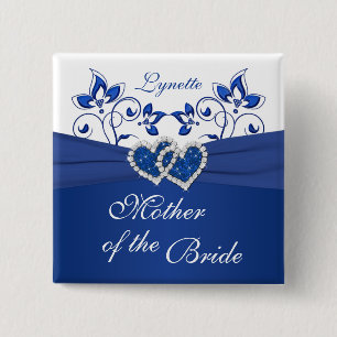 Koninklijk Blauw, Wit Bloemen Moeder van de Bruid  Vierkante Button 5,1 Cm