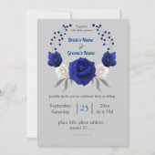 Koninklijk Blauw Wit Bloemen Zilver Grijs Bruiloft Kaart (Voorkant)
