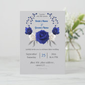 Koninklijk Blauw Wit Bloemen Zilver Grijs Bruiloft Kaart (Staand voorkant)