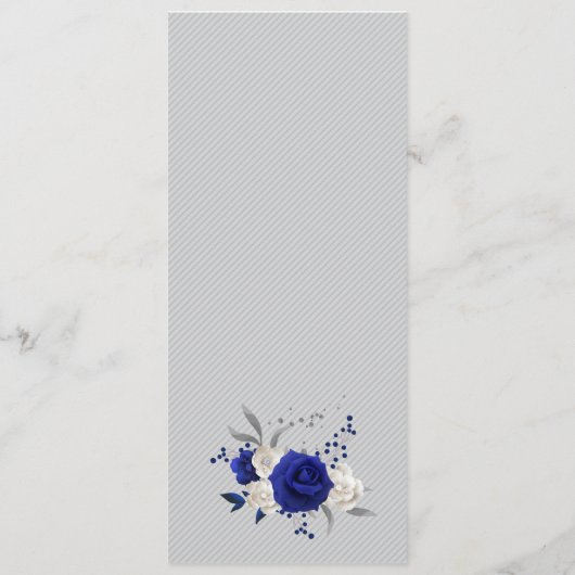 Koninklijk Blauw Wit Bloemen Zilveren bladeren Bru Menu (Achterkant)