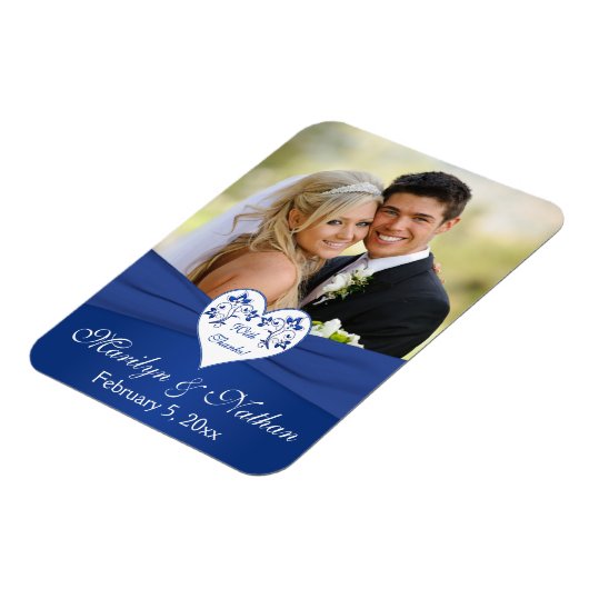 Koninklijk Blauw Wit Bloemenhart Bruiloft Foto Mag Magneet (Linkerzijde)