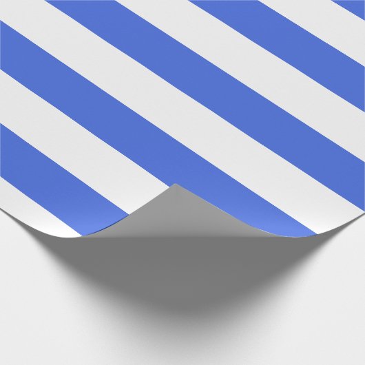 Koninklijk Blauw Wit Breed Horizontaal Gestreept Cadeaupapier (Hoek)