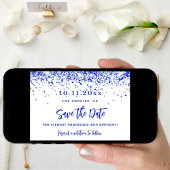 Koninklijk blauw wit confetti verjaardagsfeestje save the date