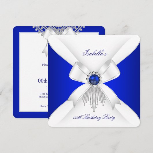 Koninklijk Blauw Wit Diamond Pearl Birthday Partij Kaart (Voorkant / Achterkant)