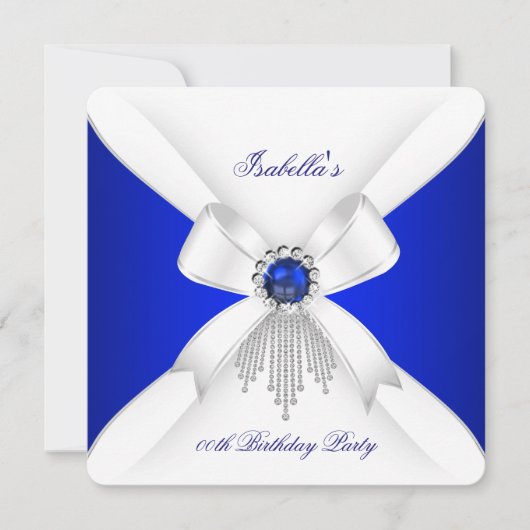 Koninklijk Blauw Wit Diamond Pearl Birthday Partij Kaart (Voorkant)