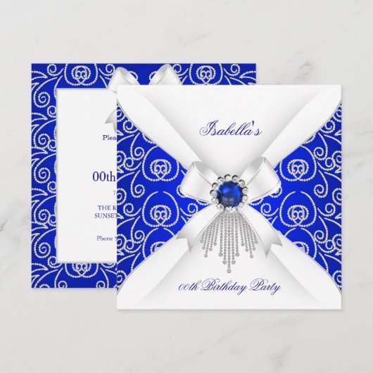 Koninklijk Blauw Wit Diamond Pearl Birthday Partij Kaart (Voorkant / Achterkant)