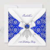Koninklijk Blauw Wit Diamond Pearl Birthday Partij Kaart (Voorkant)
