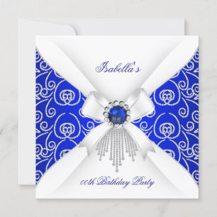 Koninklijk Blauw Wit Diamond Pearl Birthday Partij Kaart