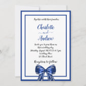 Koninklijk blauw wit elegant boegschrift bruiloft kaart (Voorkant)