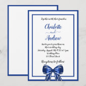 Koninklijk blauw wit elegant boegschrift bruiloft kaart (Voorkant / Achterkant)