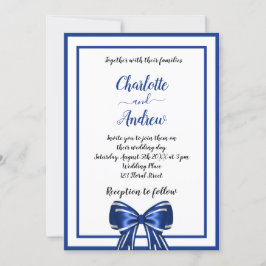 Koninklijk blauw wit elegant boegschrift bruiloft kaart