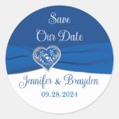 Koninklijk Blauw, Wit Hart van Liefde Bruiloft Ronde Sticker (Voorkant)