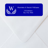 Koninklijk blauw wit krans monogram retouradres etiket