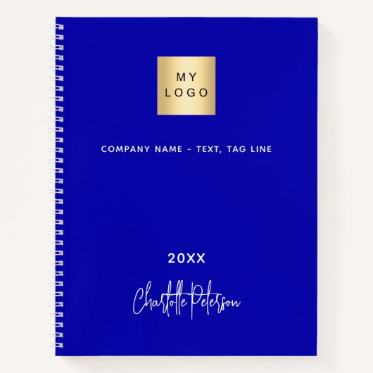 Koninklijk blauw wit monogram bedrijfslogo notitieboek (Voorkant)