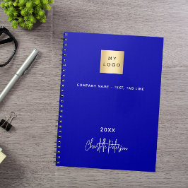 Koninklijk blauw wit monogram zakelijk logo notitieboek