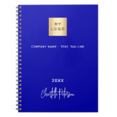 Koninklijk blauw wit monogram zakelijk logo notitieboek (Voorkant)