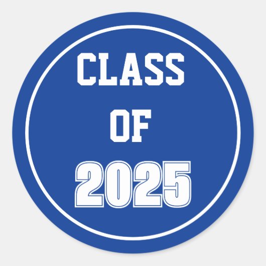 Koninklijk blauw-wit schooljaar ronde sticker (Voorkant)