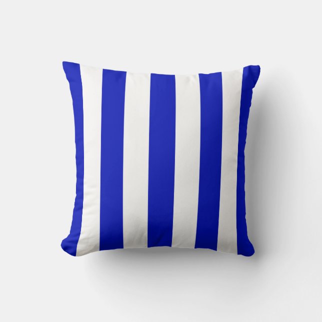 Koninklijk Blauw Wit XL Strepenpatroon Kussen (Voorkant)