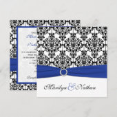 Koninklijk Blauw, Wit, Zwart Damast bruiloft uitno Kaart (Voorkant / Achterkant)