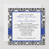 Koninklijk Blauw, Wit, Zwart Damast bruiloft uitno Kaart (Achterkant)