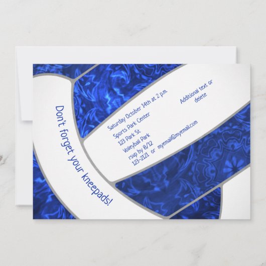 koninklijk blauw - witmeisje - volleybalfeest kaart (Achterkant)