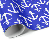 Koninklijk Blauw Witte Ankers 2Dir Patroon Cadeaupapier (Rol Hoek)