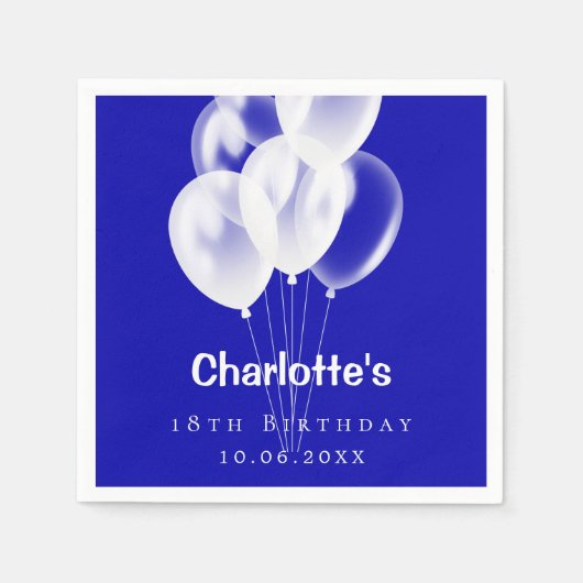 Koninklijk blauw witte ballonnen verjaardagsfeestj servet (Voorkant)