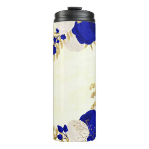 koninklijk blauw & witte bloemen goud botanisch thermosbeker