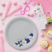 koninklijk blauw witte bloemen grijs papieren bordje (Feest)