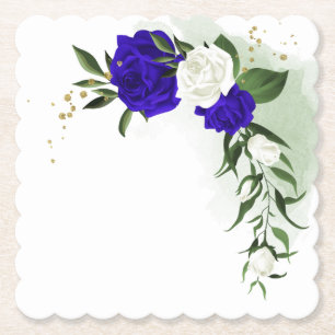 koninklijk blauw & witte bloemen groen kartonnen onderzetters