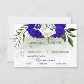 koninklijk blauw & witte bloemen groen keuzemenu RSVP kaartje (Voorkant)