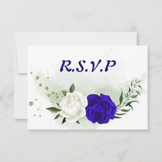 koninklijk blauw & witte bloemen groen keuzemenu RSVP kaartje (Achterkant)