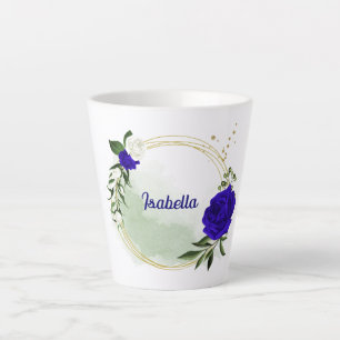 koninklijk blauw & witte bloemen groen latte mok