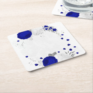 koninklijk blauw & witte bloemen zilver kartonnen onderzetters
