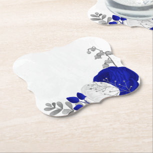 koninklijk blauw & witte bloemen zilver kartonnen onderzetters