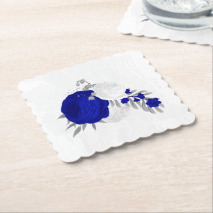 koninklijk blauw & witte bloemen zilver kartonnen onderzetters