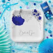 koninklijk blauw & witte bloemen zilver papieren bordje (Feest)