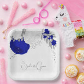 koninklijk blauw & witte bloemen zilver papieren bordje (Feest)