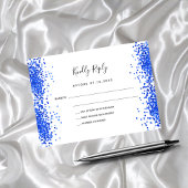 Koninklijk blauw witte confetti trouw-RSVP Notitiekaartje