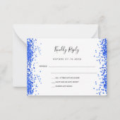 Koninklijk blauw witte confetti trouw-RSVP Notitiekaartje (Voorkant)