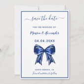 Koninklijk blauw witte elegante strik trouw Huweli Save The Date (Voorkant)