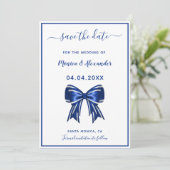 Koninklijk blauw witte elegante strik trouw Huweli Save The Date (Staand voorkant)