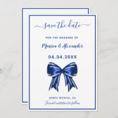 Koninklijk blauw witte elegante strik trouw Huweli Save The Date (Voorkant / Achterkant)