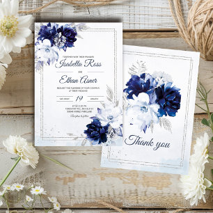 Koninklijk Blauw Witte En Zilveren Bruiloft Kaart