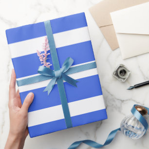 Koninklijk Blauw Witte Klassieke Horizale Strepen Cadeaupapier