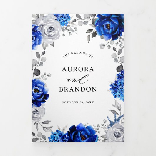 Koninklijk Blauw Witte Metalen Zilveren Bloem Brui Drieluik Aankondiging (Cover)